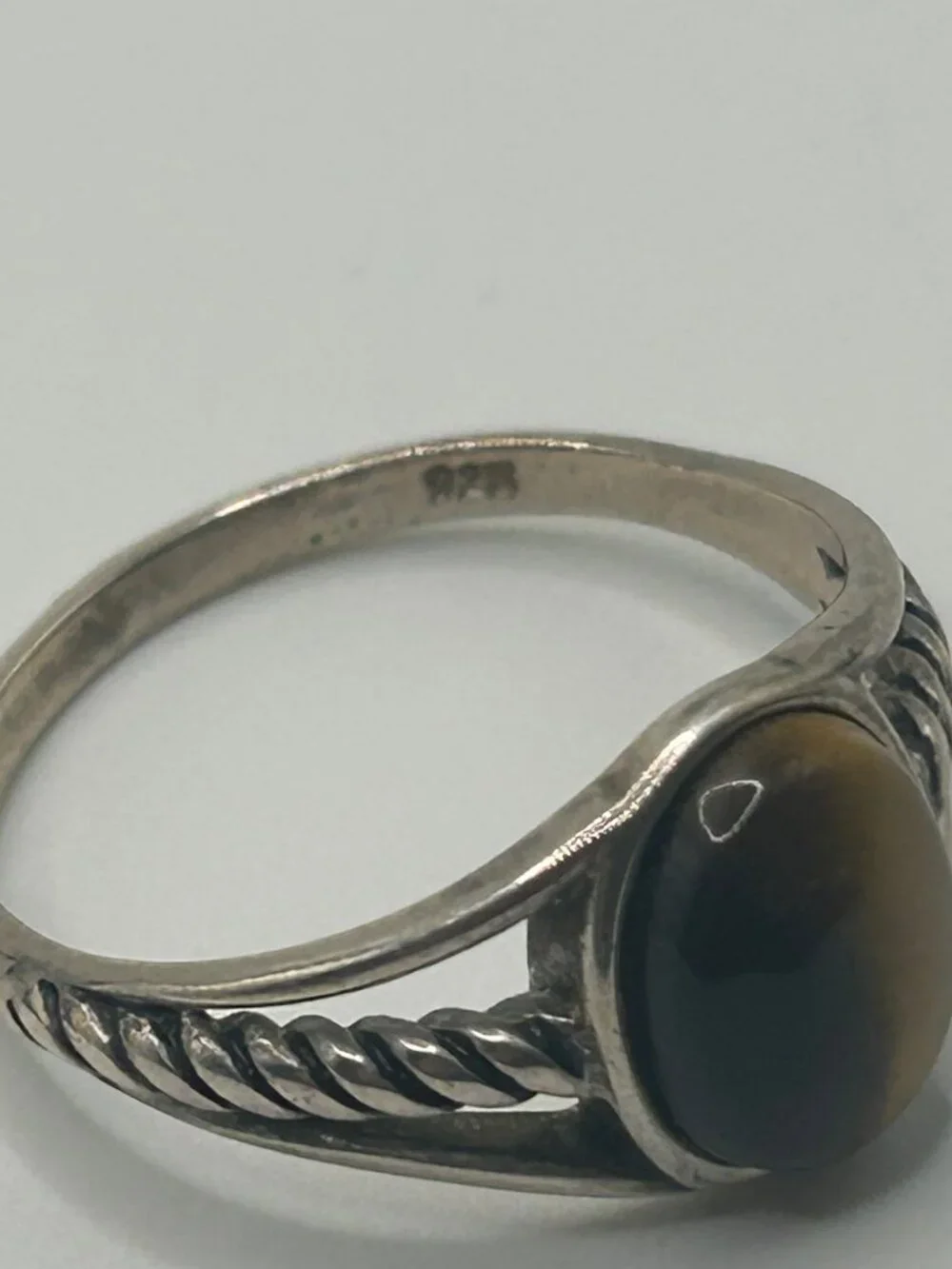 Vintage 925 Sterling Silver Tiger Eye Ring Size 9 Rope Twist Band Mens